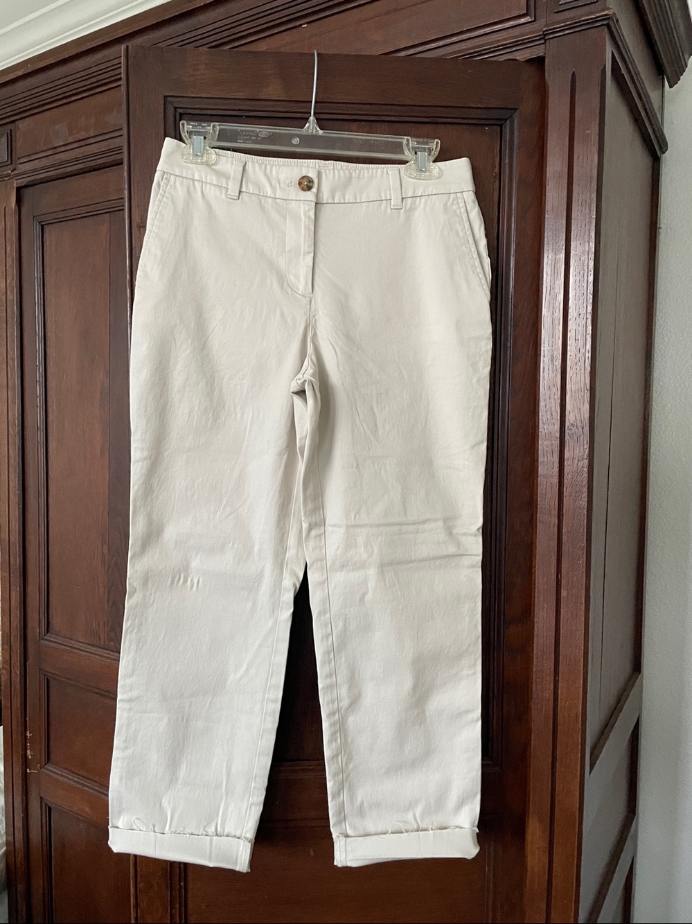 TALBOTS Cotton Straight Leg Mid Rise Chinos Beige Raw Cut Hem Natural Beige Tan
